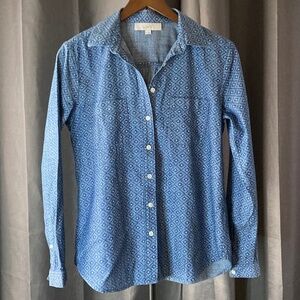 LOFT Ann Taylor Light Denim Diamond Shirt Preppy Casual Western Sz S